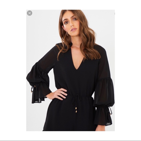 Chancery Helen long sleeved Playsuit plunging neckline black semi sheer size 10 - Picture 6 of 8